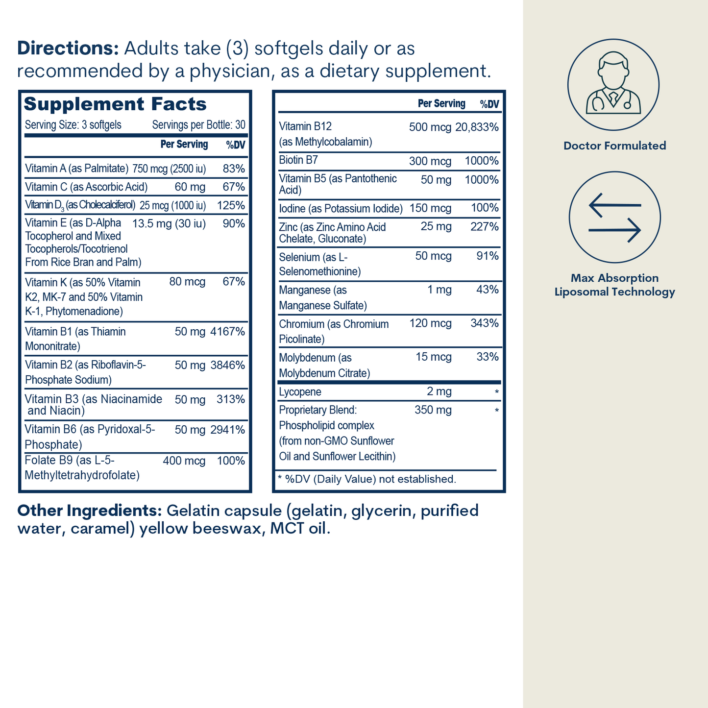 Liposomal Active B-Complex Multivitamin Softgels with Minerals