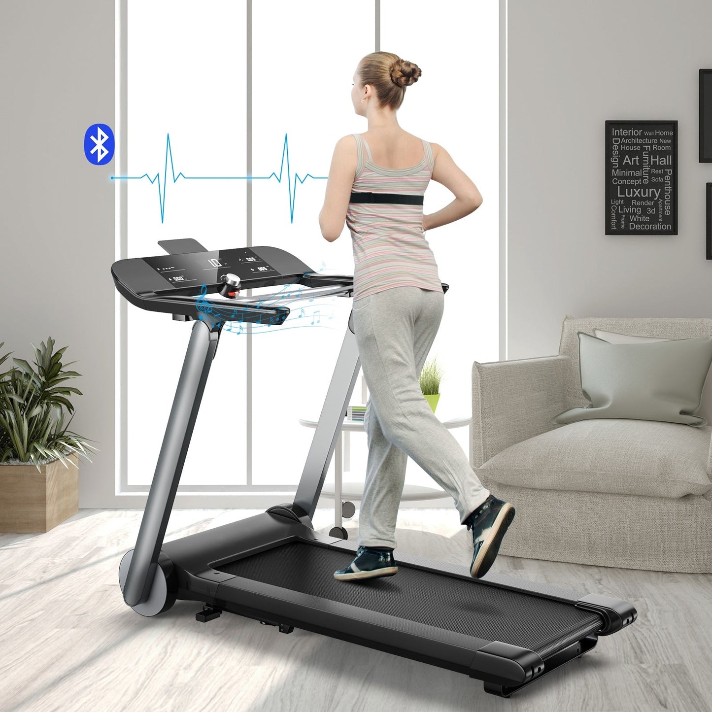 Italian Folding Treadmill Heart Rate Belt Fatigue Button Home Fitness