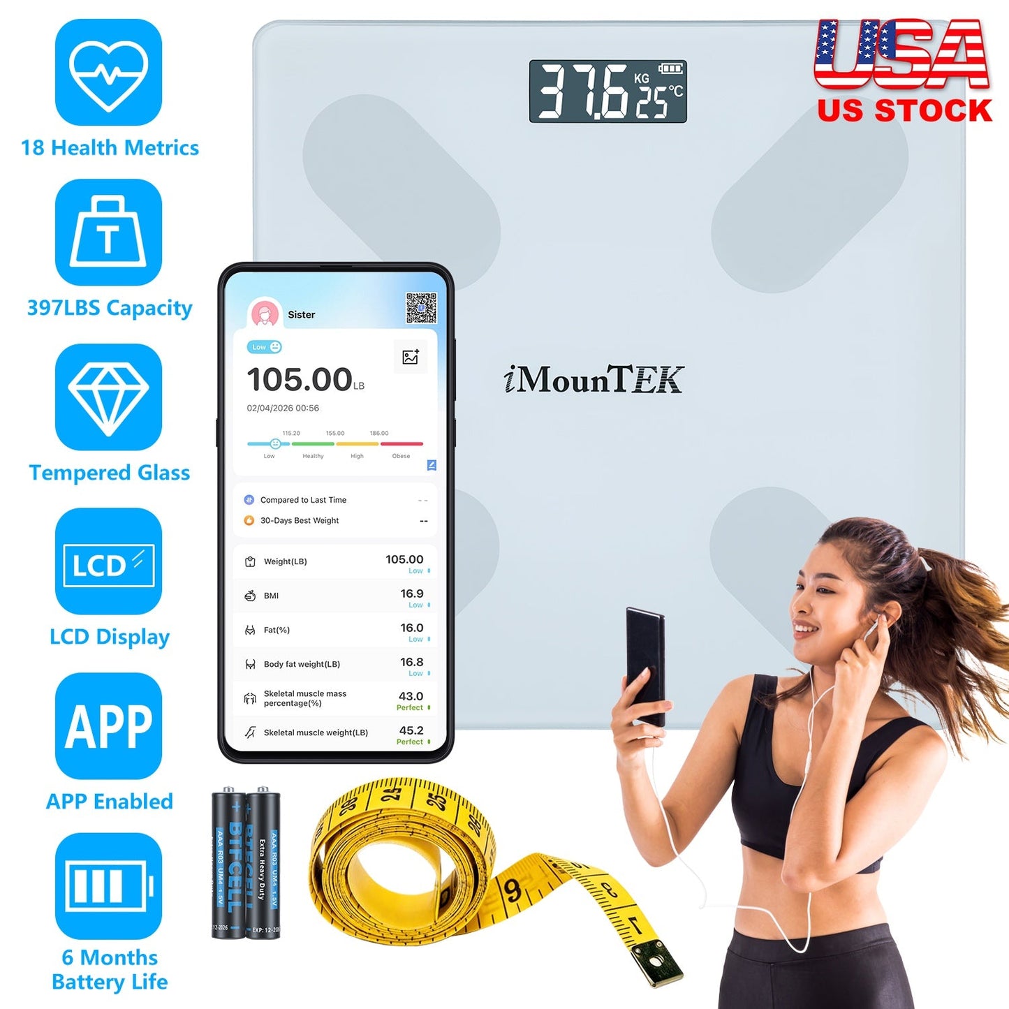 Smart Digital BMI Body Composition Scale with App Sync