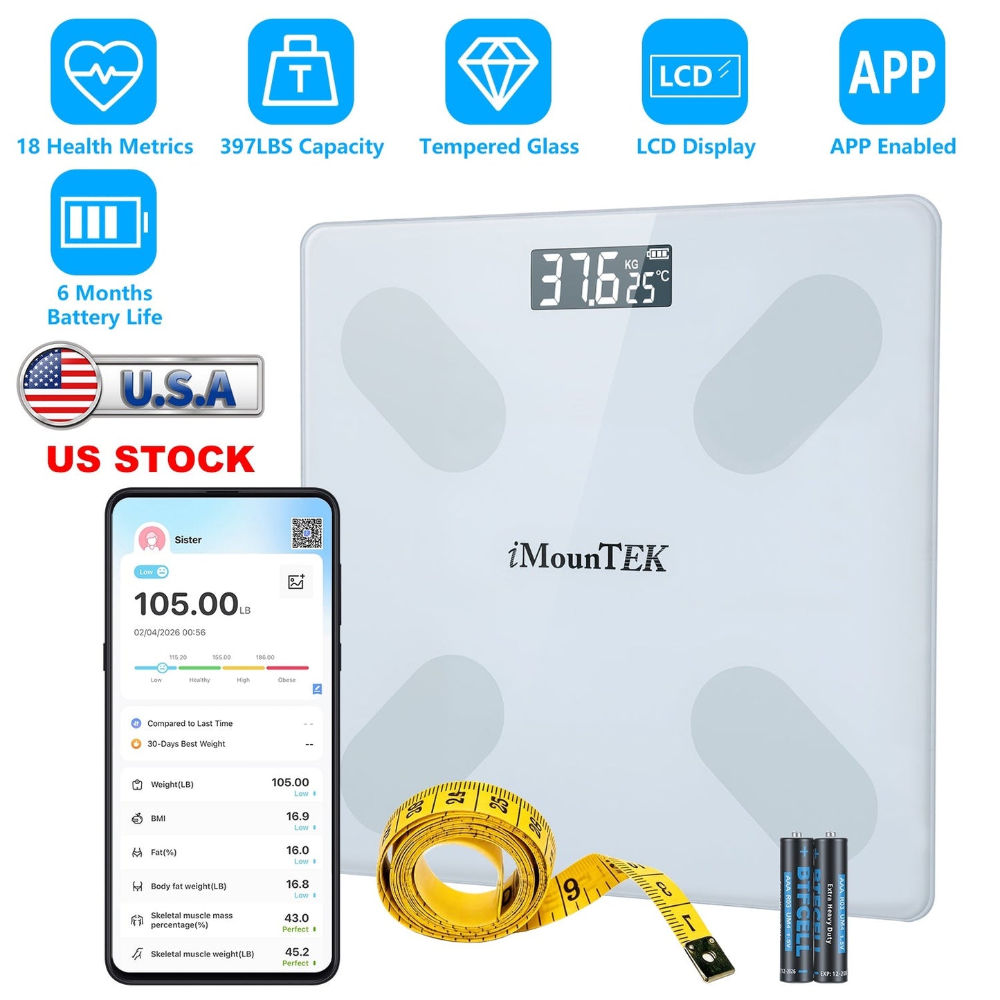 Smart Digital BMI Body Composition Scale with App Sync