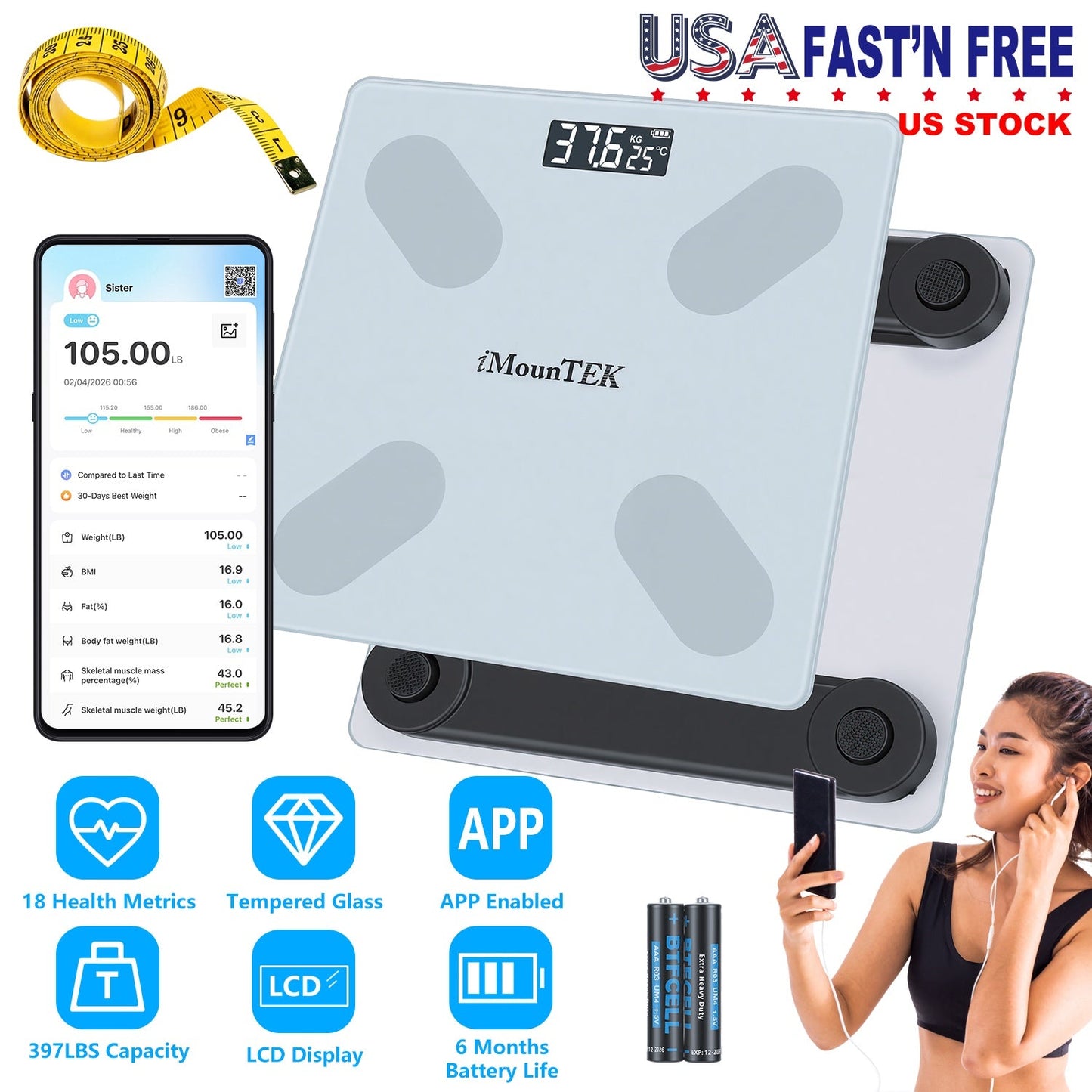 Smart Digital BMI Body Composition Scale with App Sync