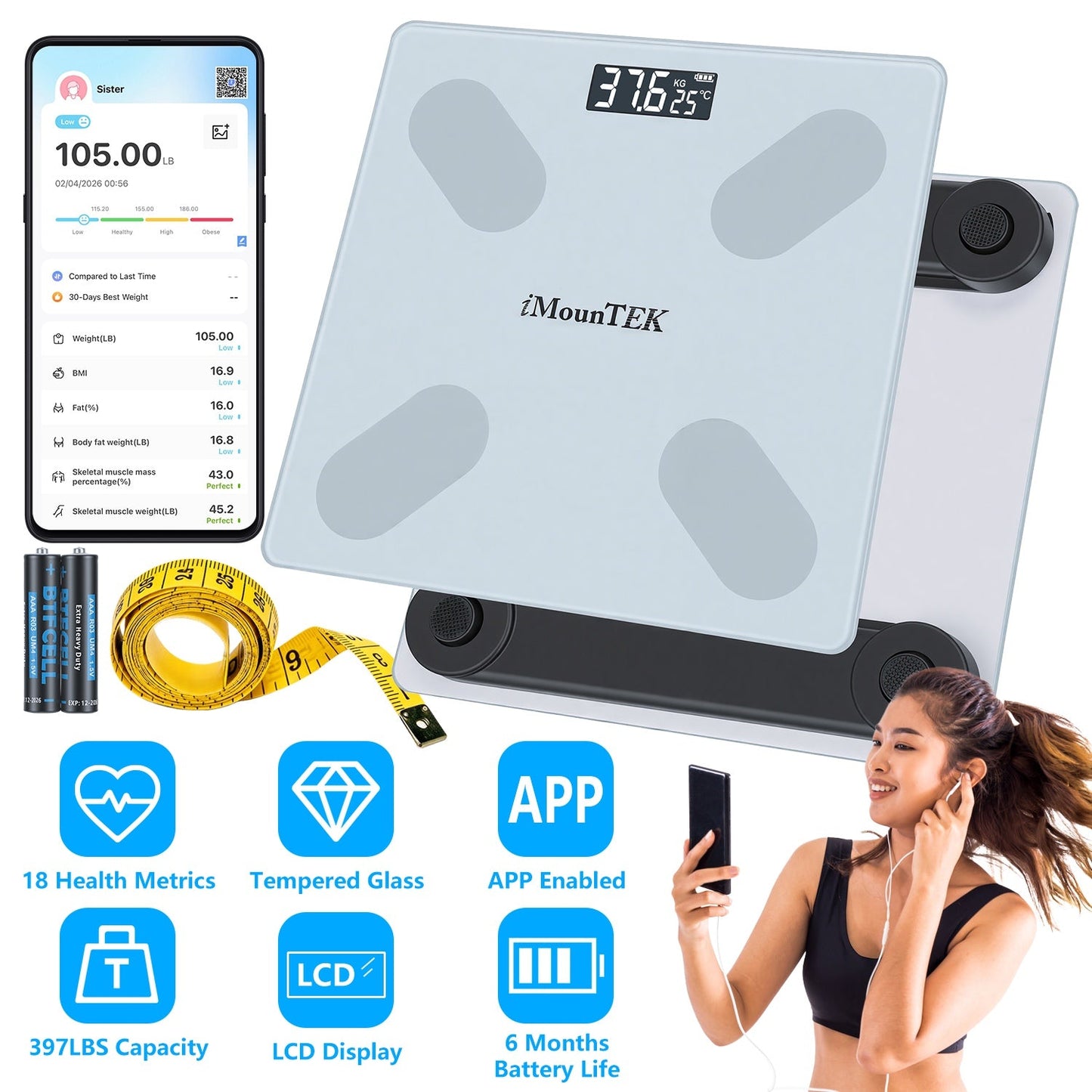 Smart Digital BMI Body Composition Scale with App Sync