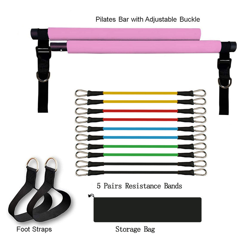 Portable Yoga Pilates Bar with Resistance Bands Fitness Trainer