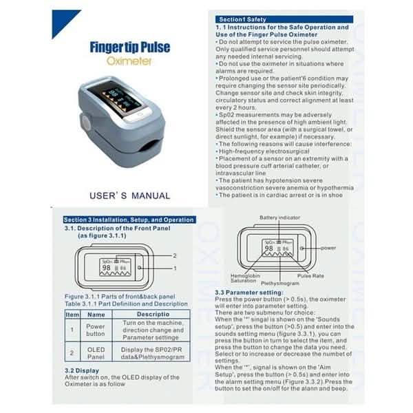 Portable Finger Pulse Oximeter Heart Rate Oxygen Monitor Device